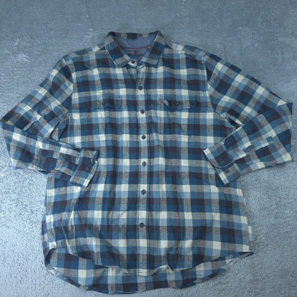 Woolrich Shirt Mens XL Blue Plaid Flannel Long Sleeve Button Up Casual Outdoor